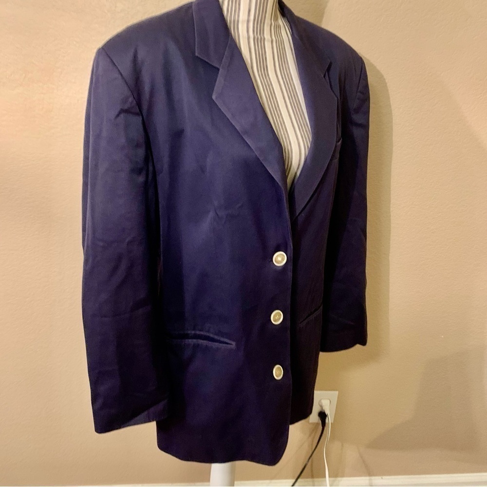 Vintage Banana Republic Blazer Size 12 Navy Blue Shoulder Pads Button-Up Cotton - Picture 5 of 16